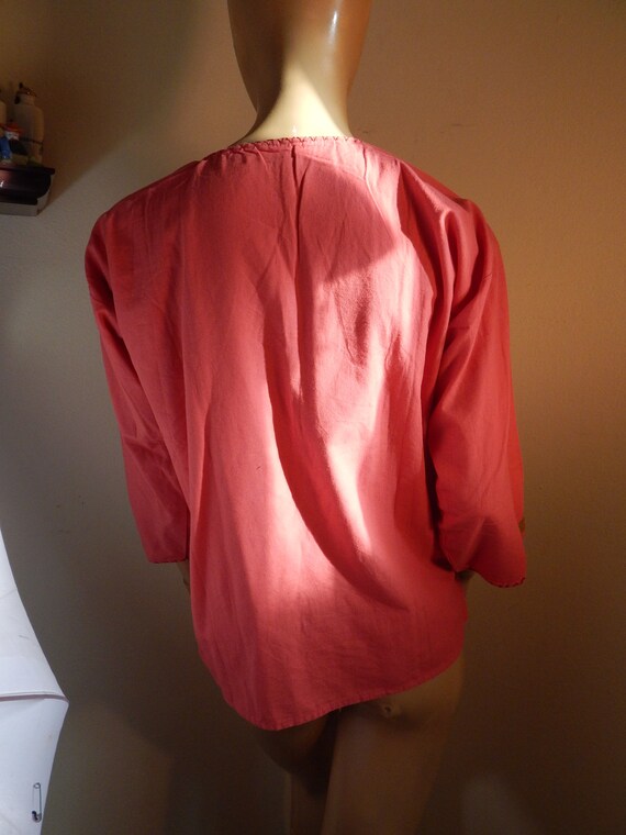 Handmade Mexican blouse, rustic muslin cotton, ha… - image 6