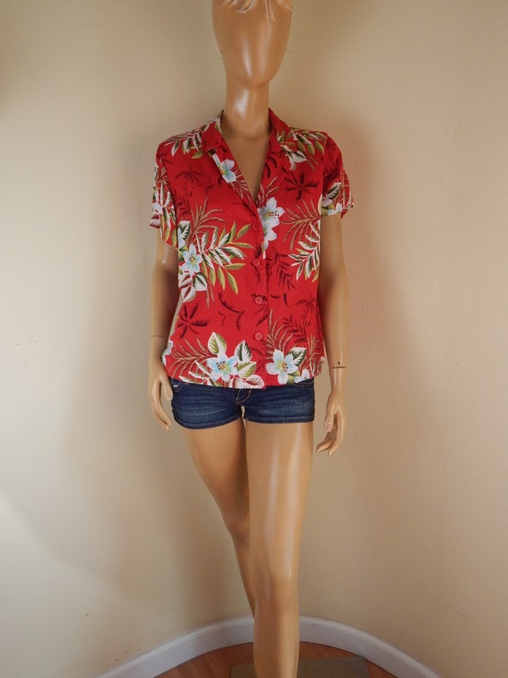 vintage womens hawaiian shirt, button down, bust 4