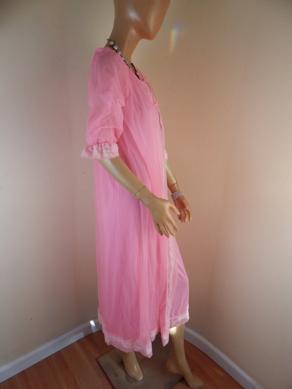 vintage lingerie set, neon pink nightgown and robe - image 3