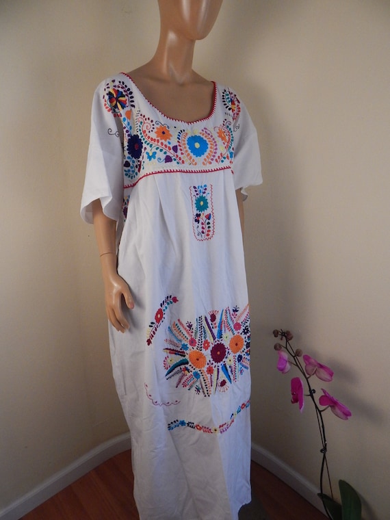 mexican dress xxl, puebla dress, all cotton, hippi