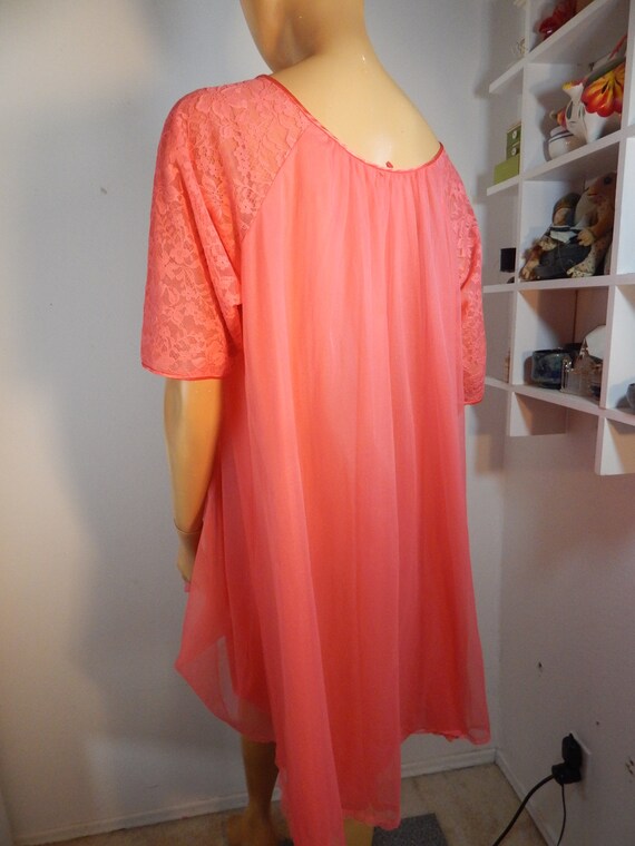 vintage pink sheer nightgown, bust 42 - image 6