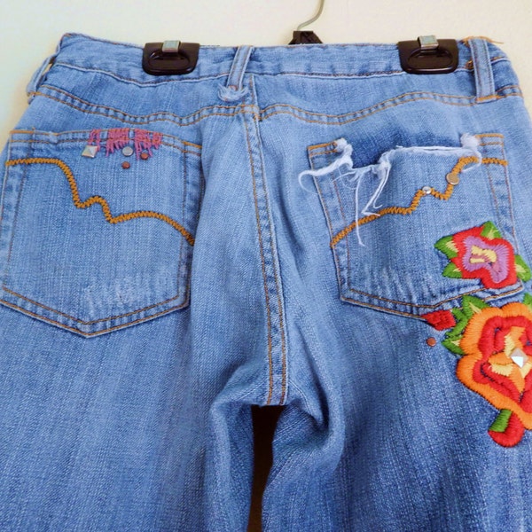 Embroidered Jeans - Etsy