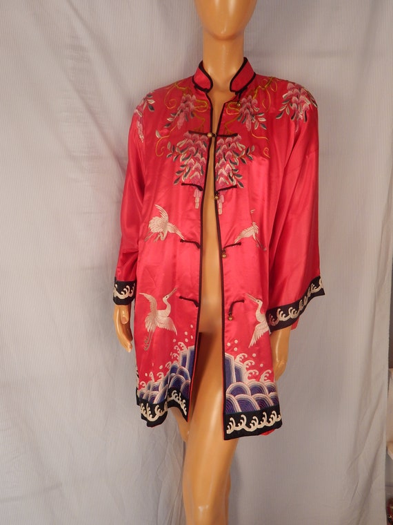 silk robe, hand embroidered, red