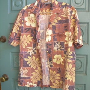 mens hawaiian shirt, button down, cotton shirt, mens hawaiiana, royal creations, medium