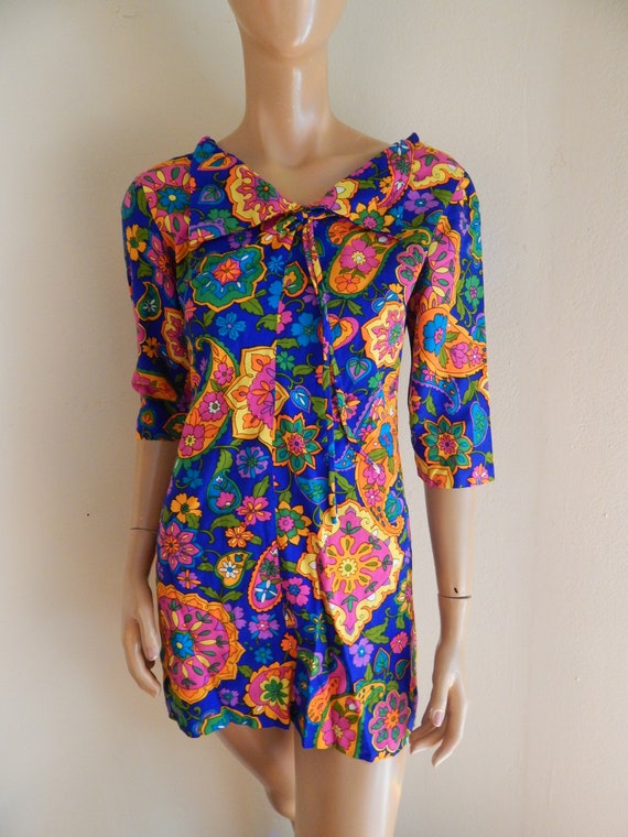 vintage barkcloth dress, gogo 60s dress, small