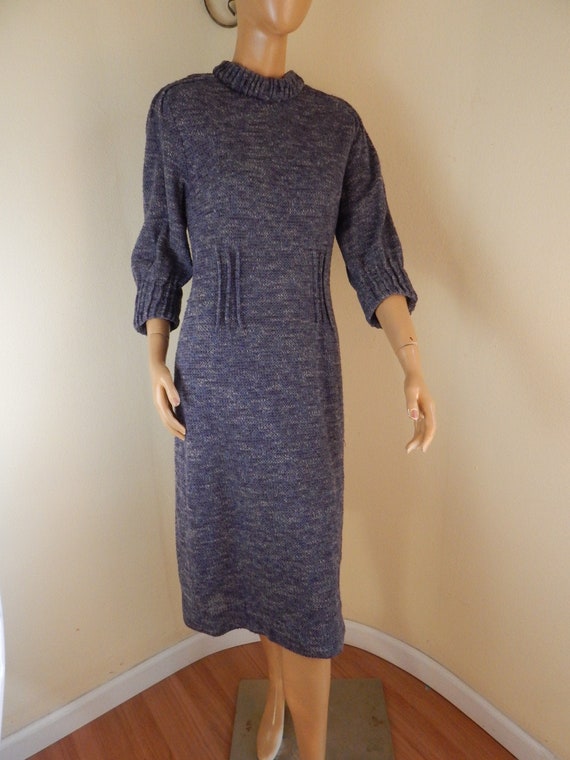 womens boucle knit vintage dress, purple tweed, b… - image 1