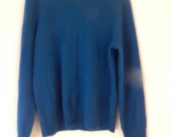 Mens cashmere pullover, teal wool sweater, chest 44, medium