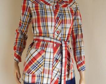 VINTAGE Womens Plaid Jacket, belted, romania, BUST 38