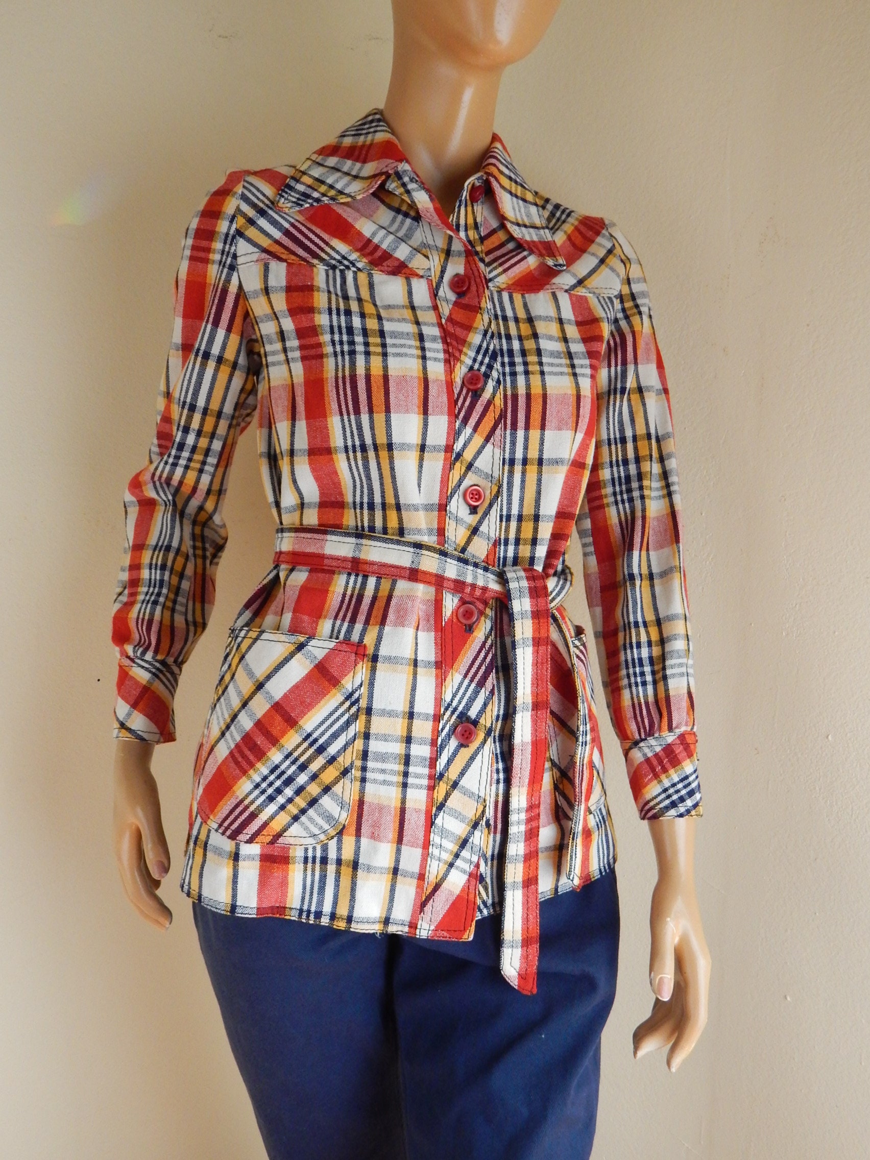VINTAGE Womens Plaid Jacket, Belted, Romania, BUST 38 - Etsy