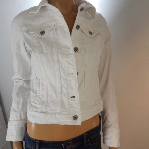 Jean Jacket cotton stretch, Vintage white old Navy jean jacket, size xs, bust 38