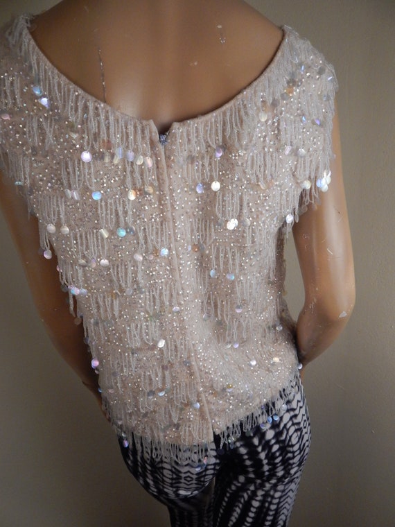 vintage 50s sequin vest, fringed sequin SHELL, bus