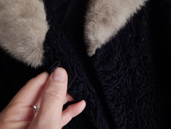 vintage black faux fur coat. blond mink collar, p… - image 4