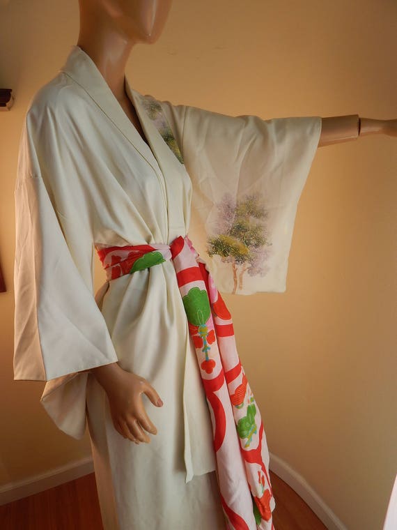 vintage japanese kimono, hand painted, 1970s, kim… - image 2