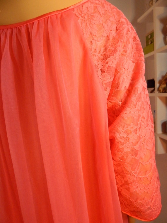 vintage pink sheer nightgown, bust 42 - image 4