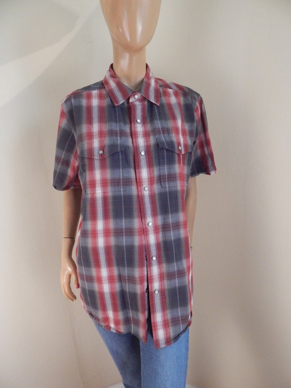 Mens western shirt, pearl snap shirt, short sleeve sh… - Gem