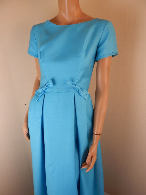 Vintage Emma Domb Gown, Blue prom gown with bows.… - image 1