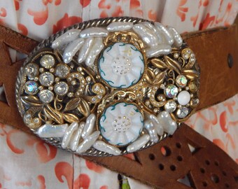 Vintage Oval Mother of Pearl Belt Buckle - Etsy display picture 1