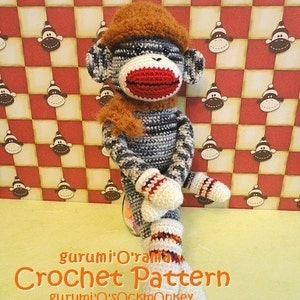 crochet sock monkey pattern, amigurumi stuffed monkey plush toy tutorial, instant download image 1