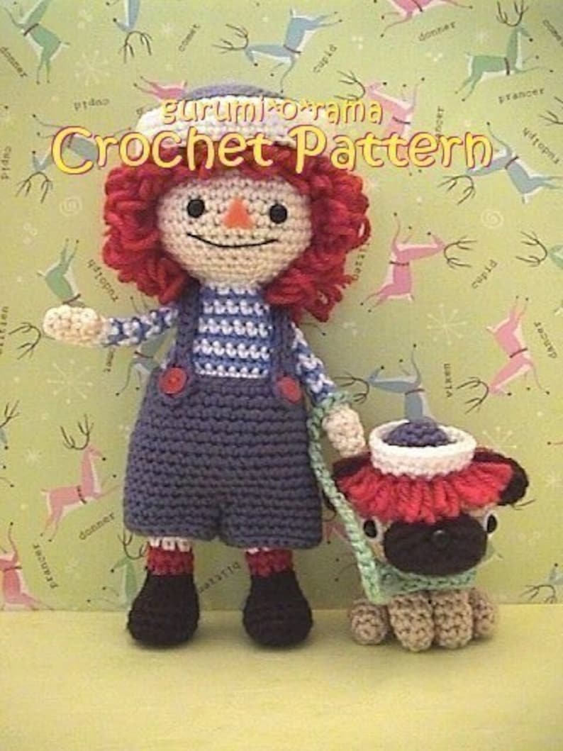 crochet boy doll pattern, amigurumi crochet rag doll plush stuffed toy tutorial, crochet dog pug, instant download zdjęcie 1