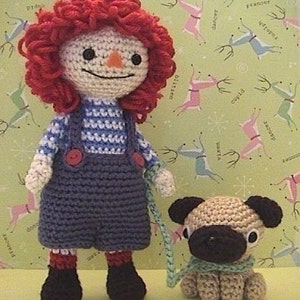 crochet boy doll pattern, amigurumi crochet rag doll plush stuffed toy tutorial, crochet dog pug, instant download zdjęcie 2