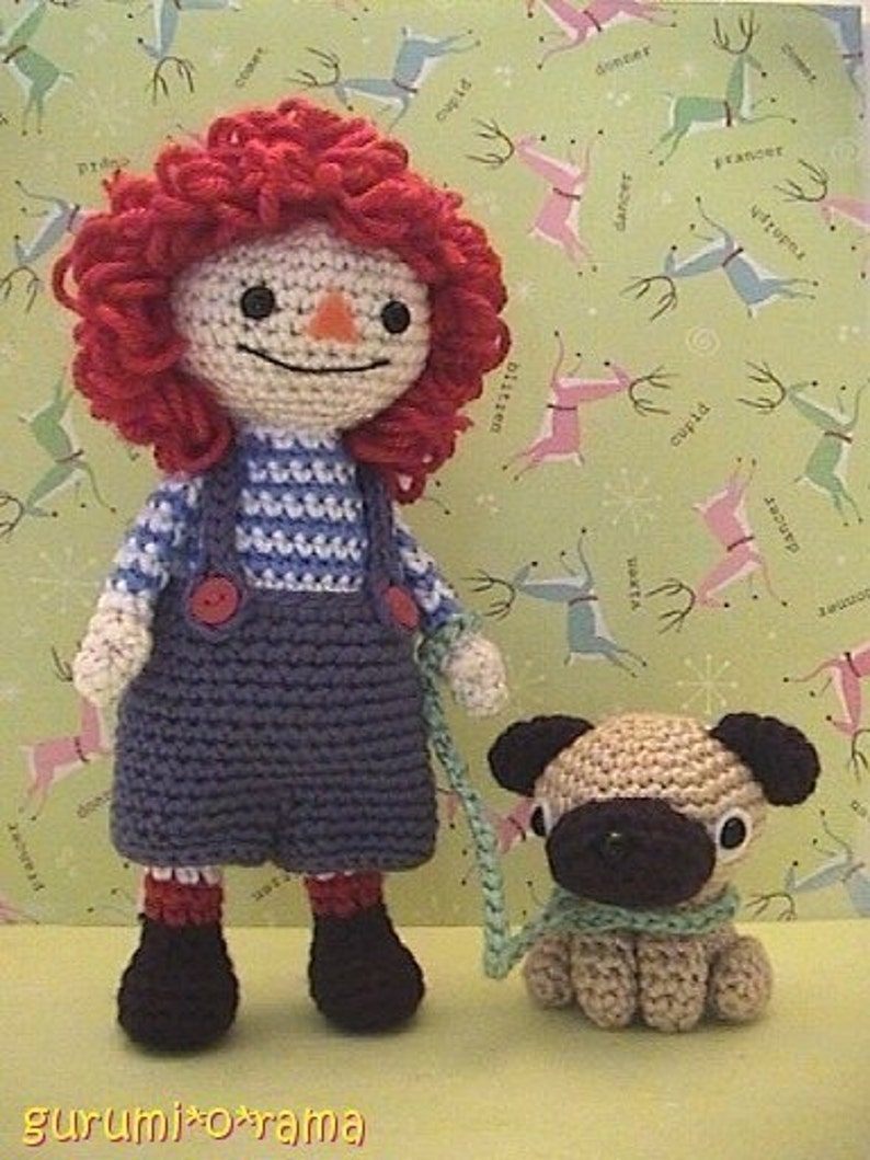 crochet boy doll pattern, amigurumi crochet rag doll plush stuffed toy tutorial, crochet dog pug, instant download image 2
