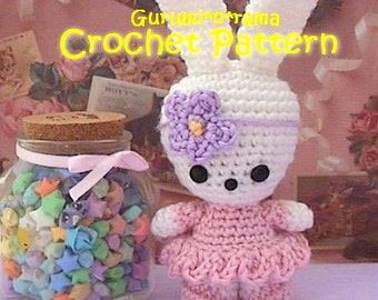 crochet girl bunny amigurumi pattern, kawaii crochet stuffed bunny toy plush tutorial, instant download