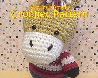 crochet donkey pattern, amigurumi animal plush stuffed toy tutorial, instant download