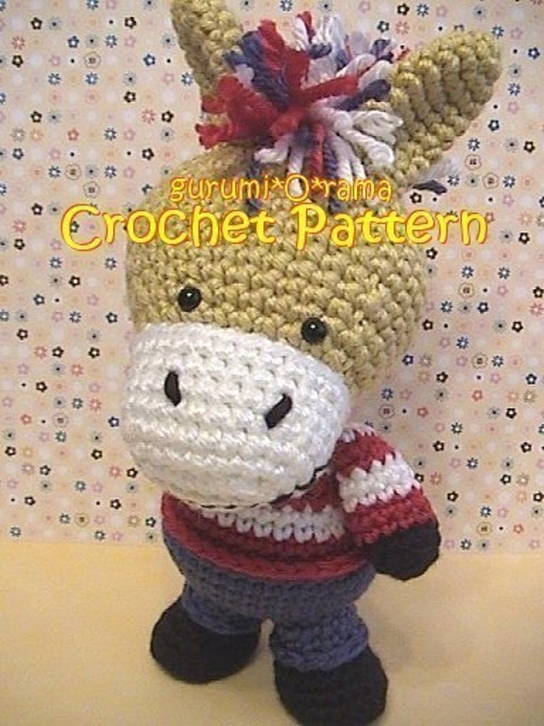 crochet donkey pattern, amigurumi animal plush stuffed toy tutorial, instant download image 1