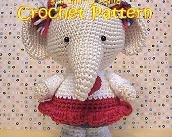 crochet elephant pattern, amigurumi stuffed toy plush elephant tutorial, instant download