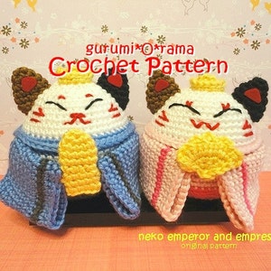 amigurumi Neko cat crochet pattern, Emperor Empress stuffed toy crochet tutorial, instant download