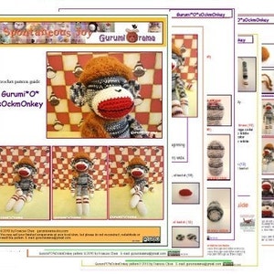 crochet sock monkey pattern, amigurumi stuffed monkey plush toy tutorial, instant download image 2