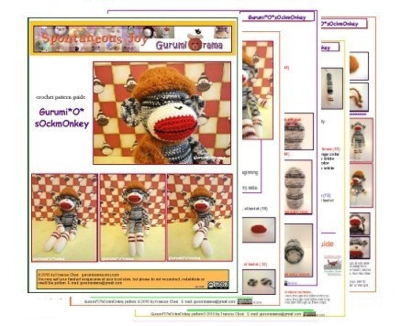 crochet sock monkey pattern, amigurumi stuffed monkey plush toy tutorial, instant download image 2