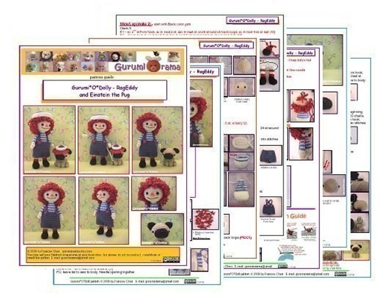 crochet boy doll pattern, amigurumi crochet rag doll plush stuffed toy tutorial, crochet dog pug, instant download zdjęcie 3
