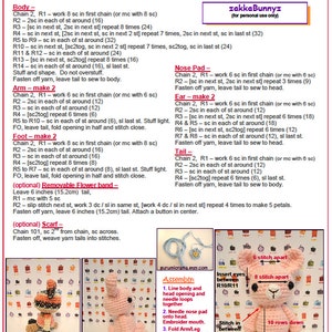 amigurumi bunny crochet pattern, stuffed plush kawaii zakka bunny rabbits free diy pattern, please see description for detail image 3