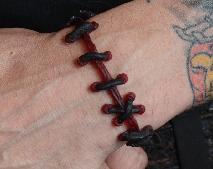 Dark Red Stitch Bracelet -Thin stitches