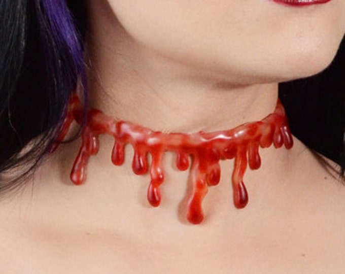 Dripping Blood Necklace   Puss-Filled Blood drip -Natural Bloody Drip   Necklace - Vampire Slit throat  choker  necklace