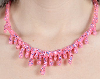 Pink  Candy Ice Cream  Dripping Necklace  - Low hanging