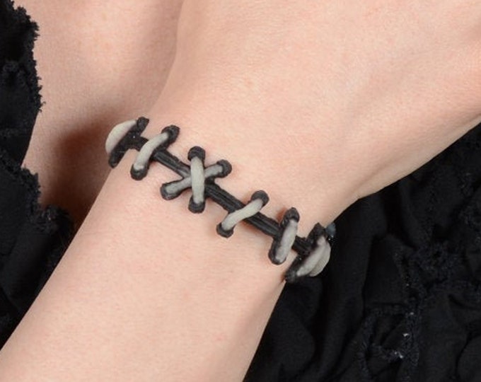 Glow In the dark Jewelry - Frankenstein Monster Glam Stitches Bracelet 2pc set