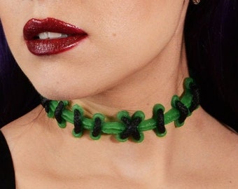 Bride of Frankenstein Stitches choker Monster Green