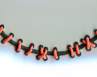 Halloween Zombie Pumpkin Orange stitch necklace Jewelry -  Choker- with WIDE Orange Stitches