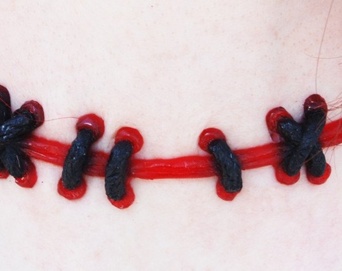 VonErickson's original Stitches choker necklace-Wide Bright Red