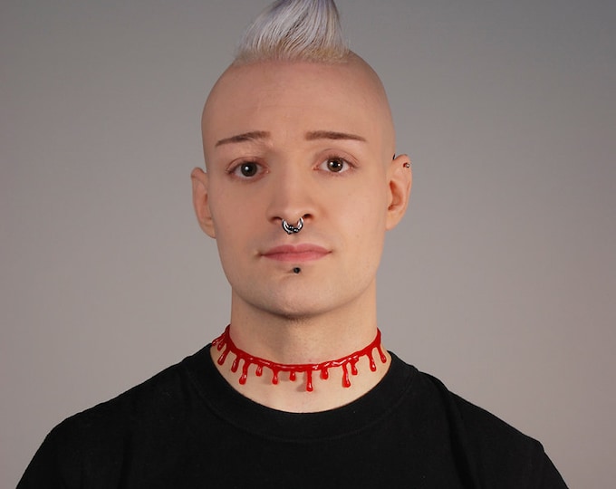 Blood Drip Necklace VonErickson's Original  Blood  choker  necklace Brite Red with small drips