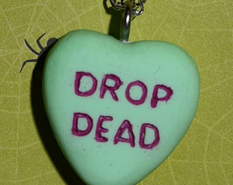 Creepy Cute  Gothic Lolita Necklace  - Drop Dead Candy Heart Rockabilly Psychobilly