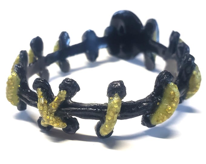 Glitter Gold Glam Monster Stitches on Black bracelet