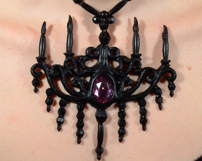 Chandelier Necklace Spooky Gothic choker Purple center