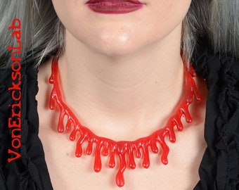 Bright Red Dripping  Blood  Drip  Necklace  - Low hanging  Extra Drippy