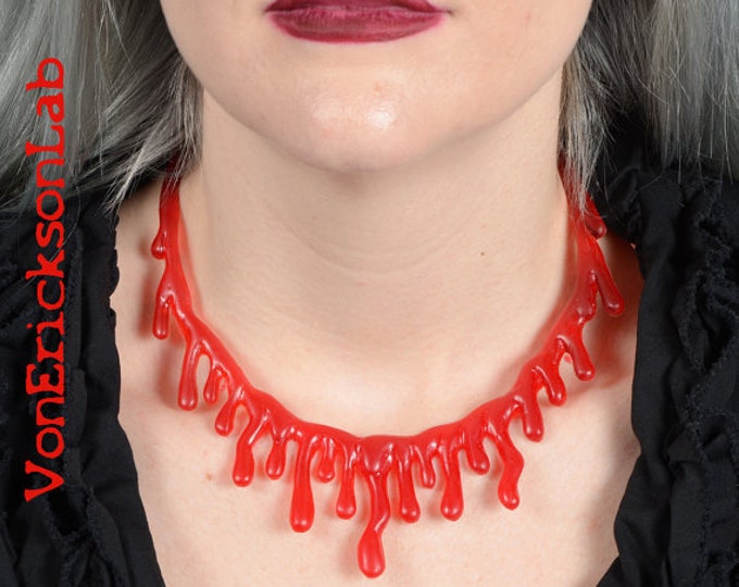 Bright Red Dripping  Blood  Drip  Necklace  - Low hanging  Extra Drippy