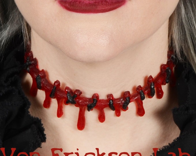 Dripping Dark Blood Stitch Necklace Choker  -Creepy Cute