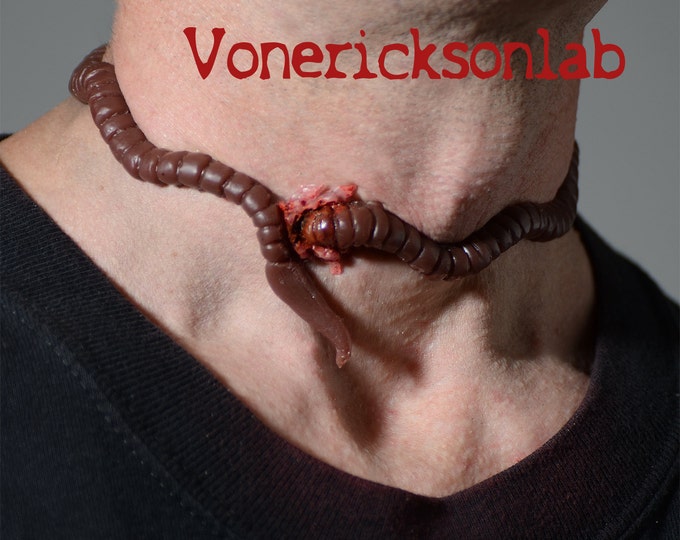 Dark Brown Creepy Worm Penetrating your Neck Horror Choker prosthetic Creepy