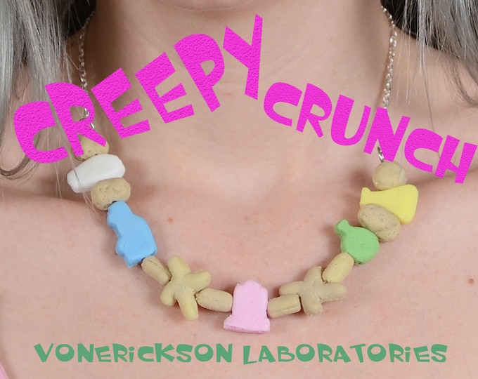 Creepy Crunch Cereal Necklace - Creepy Cute -Stitches and pink tombstone Mix #1317